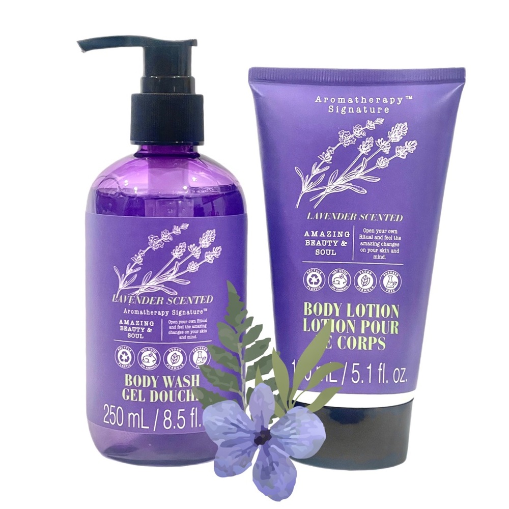 AROMATHERAPY SIGNATURE Lavender Scented Body Wash & Body Lotion Set (2 pcs) NWOT